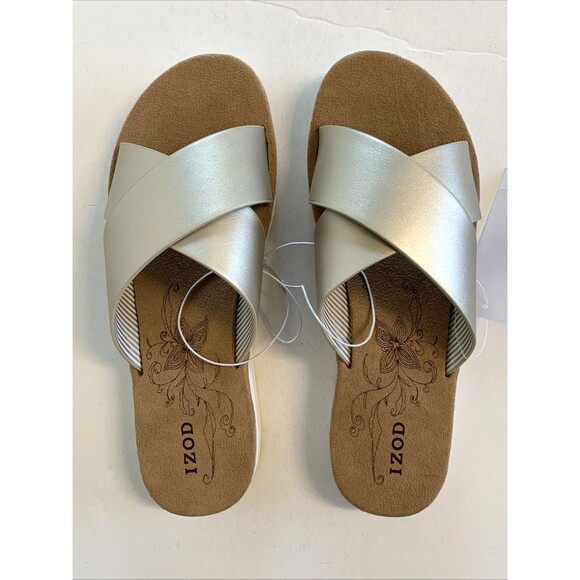 IZOD Women's Alyssa Gold Crisscross Strap Slide Slip On Sandals Shoe Size 7 - Picture 2 of 7